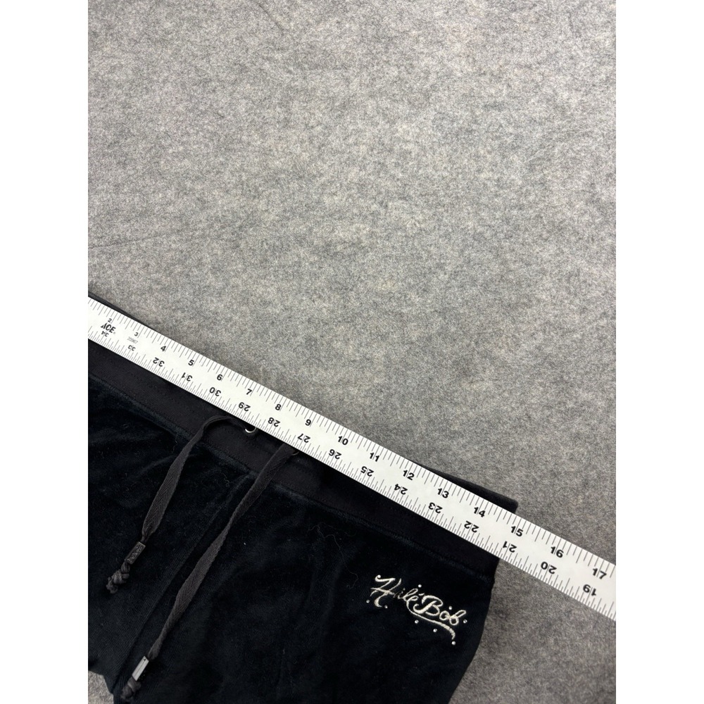 Hale Bob Womens L 00s Y2K Black Velour Track Suit Pant Low Rise Wide Leg Pockets - Picture 3 of 8